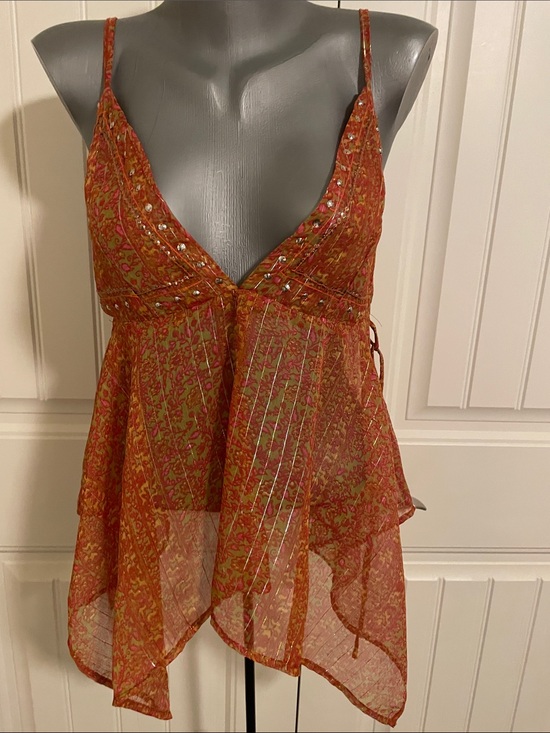 Vigoss Tops - Vigoss Rust Orange Sequin-Trim Spaghetti Strap Camisole